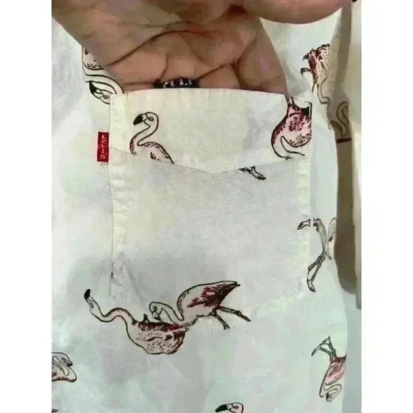 Levi's Men's Short Sleeve Riverton Poplin Button Down Flamingo Shirt Size XXL - Picture 3 of 9